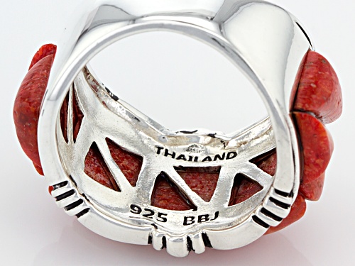 Southwest Style By Jtv™ 9.5x5mm Triangular Red Sponge Coral Sterling Silver Band Ring - Size 6