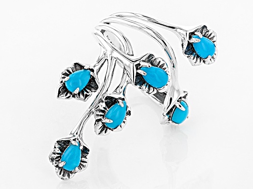 Southwest Style By Jtv™ 5x3mm Pear Shape Sleeping Beauty Turquoise Sterling Silver Floral Ring - Size 6