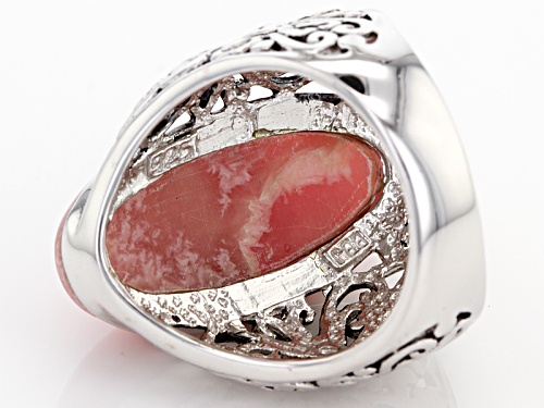 Southwest Style By Jtv™ 25x13mm Oval Rhodochrosite Solitaire Rhodium Over Silver Butterfly Ring - Size 8
