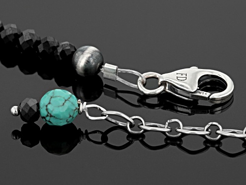 Southwest Style By Jtv™Approximately 35.00ctw Black Spinel With Kingman Turquoise Silver Necklace - Size 18