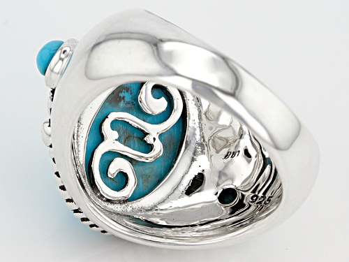 Southwest Style By Jtv™ 14x10mm Oval And 3mm Round Blue Turquoise Sterling Silver Ring - Size 6