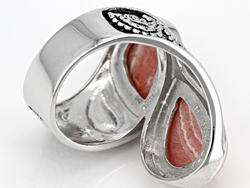 Southwest Style By Jtv™ 15x11mm Pear Shape Rhodochrosite Silver Paisley Detail Bypass Ring - Size 5