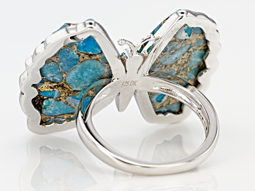 Southwest Style by JTV™ carved turquoise rhodium over sterling silver butterfly ring - Size 5