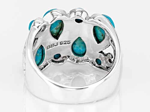 Southwest Style by JTV™ 3mm round and 8x6mm pear shape turquoise sterling silver band ring - Size 5