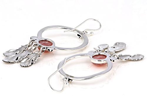 Southwest Style by JTV™ 8mm round rhodochrosite  sterling silver feather detail dangle earrings