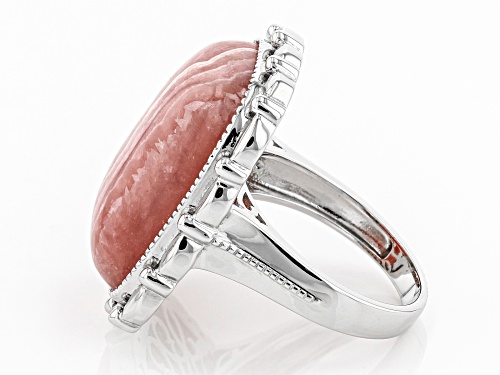 Southwest Style by JTV™ 22x16mm cushion rhodochrosite solitaire rhodium over silver ring - Size 8