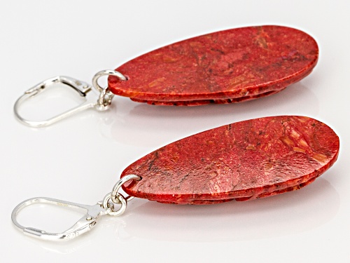 Southwest Style by JTV™ 31x15mm pear shape  carved Indonesian red sponge coral silver earrings