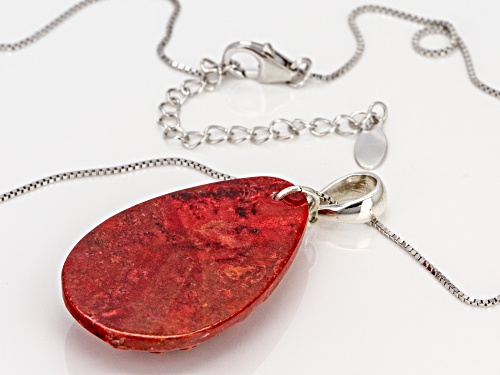 Southwest Style by JTV™ 36x23mm pear shape carved red sponge coral silver pendant w/chain