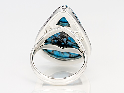 Southwest Style by JTV™ 30x18mm pear shape cabochon Kingman turquoise sterling silver ring - Size 7