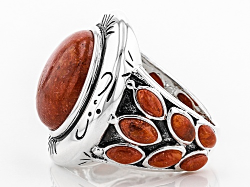 Southwest Style By JTV™ Round And Marquise Cabochon Red Coral Sterling Silver Ring - Size 7