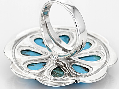 Southwest Style By JTV™ 10x6mm Pear Shape Cabochon Turquoise Silver Floral Ring - Size 8