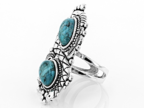 Southwest Style by JTV™ 14x8mm Oval Turquoise Silver Rattlesnake Bypass Ring - Size 5