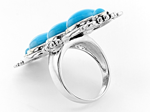 Southwest Style By JTV™ 12x8mm Oval And 4mm Round Kingman Turquoise Rhodium Over Silver Ring - Size 6