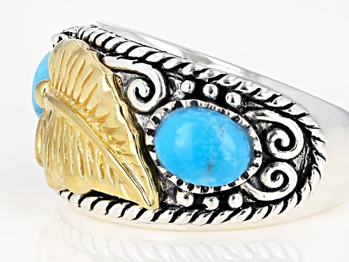 Southwest Style By JTV™ Mixed Shapes Kingman Turquoise Sterling Silver Two-Tone Leaf Ring - Size 6