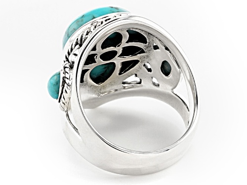 Southwest Style By JTV™ 16x12mm Pear Shape and 5x3mm Oval Turquoise Sterling Silver Ring. - Size 8