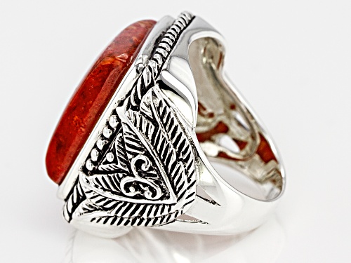 Southwest Style By JTV™ 19x14mm Rectangular Cushion Red Coral Sterling Silver Solitaire Ring - Size 8