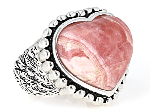 Southwest Style By JTV™ 18x16mm Heart Shape Rhodochrosite Solitaire Sterling Silver Heart Ring - Size 6