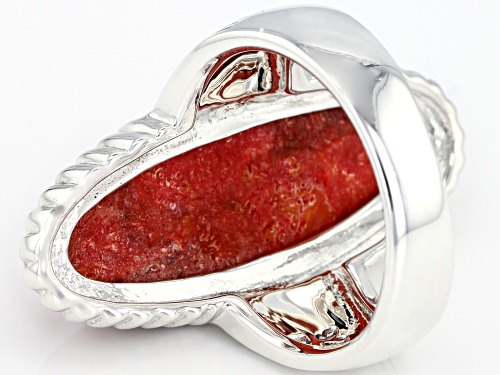 Southwest Style By JTV™ 28x9mm Oval Red Sponge Coral Solitaire Sterling Silver Ring - Size 7