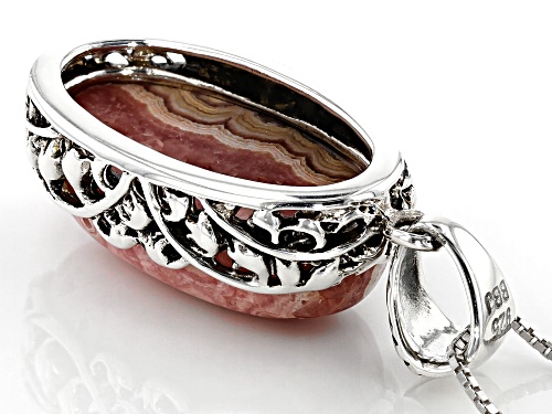 Southwest Style By JTV™ 25x13mm Oval Rhodochrosite Solitaire Sterling Silver Pendant With Chain