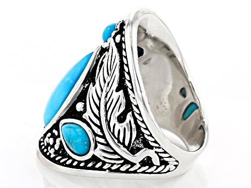 Southwest Style By JTV™ Pear Shape and Round Kingman Turquoise Rhodium Over Sterling Silver Ring - Size 7