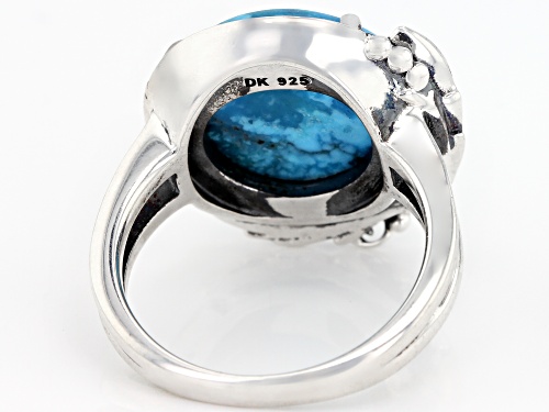 Southwest Style By JTV™ 15mm Round Kingman Turquoise Solitaire Rhodium Over Silver Ring - Size 5