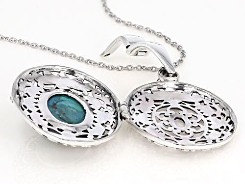 Southwest Style By JTV™ 16x12mm Oval Turquoise Rhodium Over Silver Enhancer/Locket With Chain