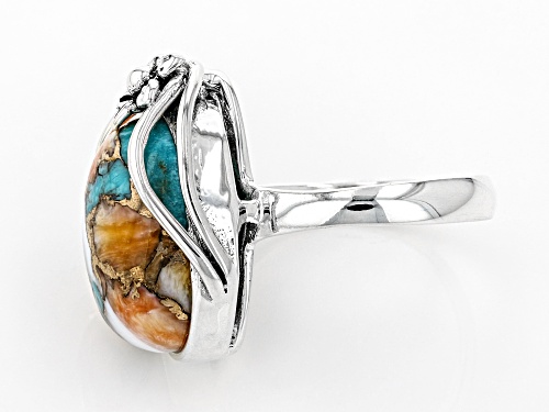 Southwest Style By JTV™ Kingman Turquoise, Spiny Oyster Shell Rhodium Over Silver Ring - Size 12
