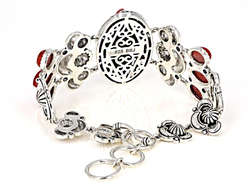 Southwest Style By JTV™ Lozenge, Marquise & Oval Red Sponge Coral Rhodium Over Silver Bracelet - Size 7.25