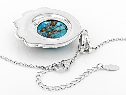 Southwest Style By JTV™ 20mm Round Kingman Turquoise Rhodium Over Silver Pendant with Chain