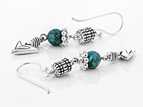 Southwest Style By JTV™ 6mm Round Turquoise Bead Rhodium Over Silver Arrow Detail Dangle Earrings