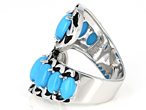 Southwest Style By JTV™ Graduated Oval Sleeping Beauty Turquoise Rhodium Over Silver Bypass Ring - Size 8