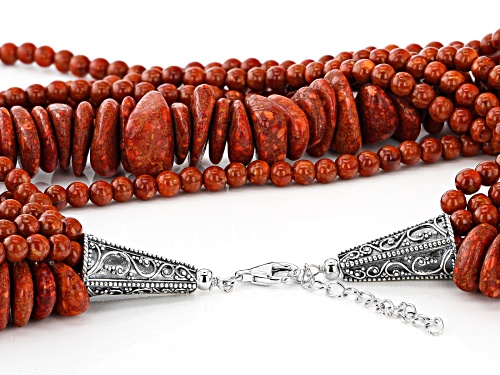 Southwest Style By JTV™ Red Sponge Coral Nugget & 4mm Bead Rhodium Over Silver 8-Strand Necklace - Size 18