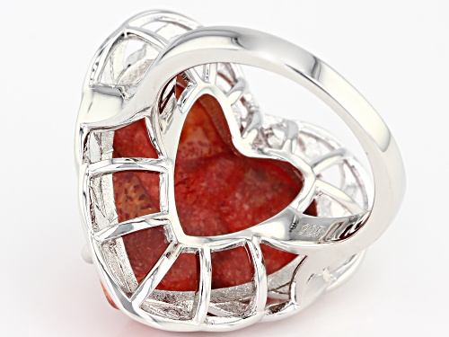 Southwest Style By JTV™ Carved Heart Red Sponge Coral Rhodium Over Silver Ring - Size 8