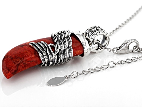 Southwest Style By JTV™ Claw Shape Red Sponge Coral Rhodium Over Silver Eagle Pendant With Chain