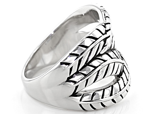 Southwest Style By JTV™ Rhodium Over Sterling Silver Leaf Design Crossover Ring - Size 7