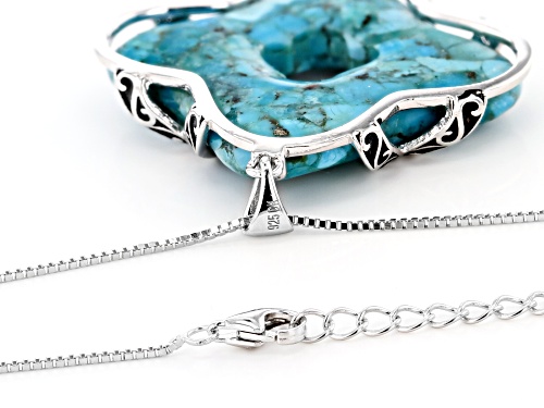 Southwest Style By JTV™ 37mm Fancy Square Turquoise Rhodium Over Sterling Silver Pendant W/Chain