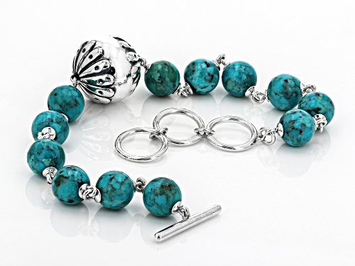 Southwest Style By JTV™ 8mm Round Turquoise Rhodium Over Sterling Silver Bead Bracelet - Size 8