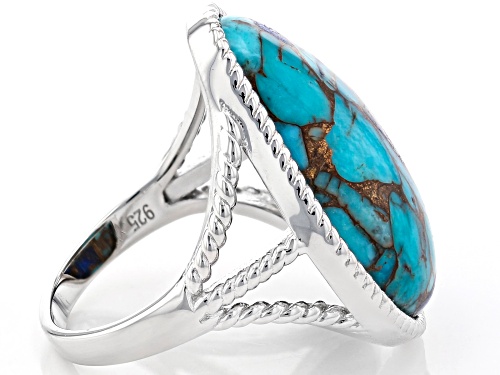 Southwest Style By JTV™ Custom Shape Blended Turquoise and Lapis Lazuli Rhodium Over Silver Ring - Size 8