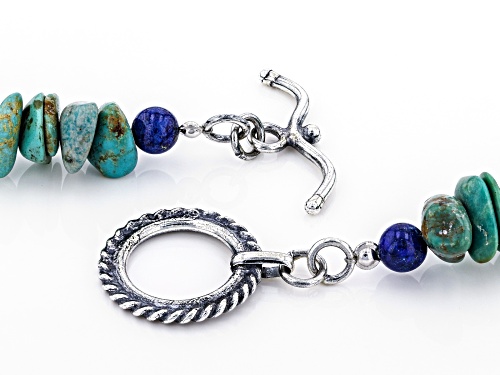 Southwest Style By JTV™ Freeform Turquoise With Lapis Lazuli  Rhodium Over Silver Strand Necklace - Size 20