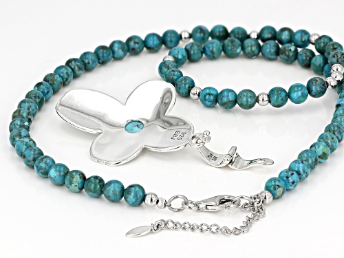 Southwest Style By JTV™ Round Turquoise Rhodium Over Silver Cross Enhancer & Bead Necklace