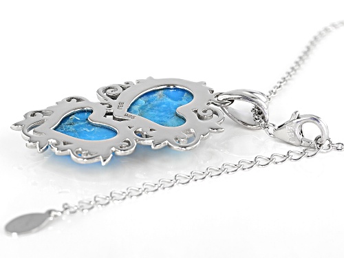 Southwest Style By JTV™ 16mm & 14mm Heart Shape Turquoise Rhodium Over Silver Pendant W/Chain