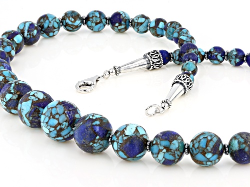 Southwest Style By JTV™ Turquoise Blended With Lapis Lazuli Rhodium Over Silver Bead Necklace - Size 20