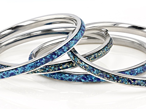 Southwest Style By JTV™ Turquoise Blended With Lapis Lazuli Stainless Steel Bracelet. Set of 4 - Size 8
