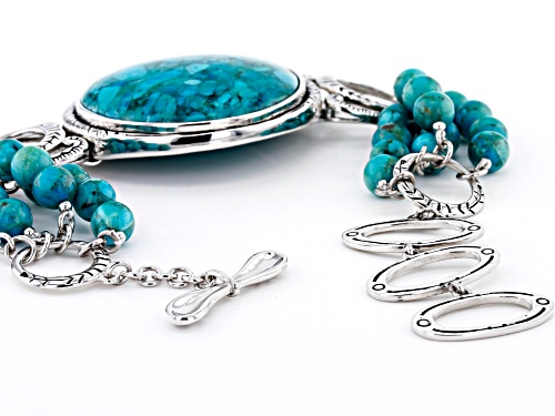 Southwest Style By JTV™  Round Turquoise Rhodium Over Silver Multi Strand Bead Bracelet - Size 7.25