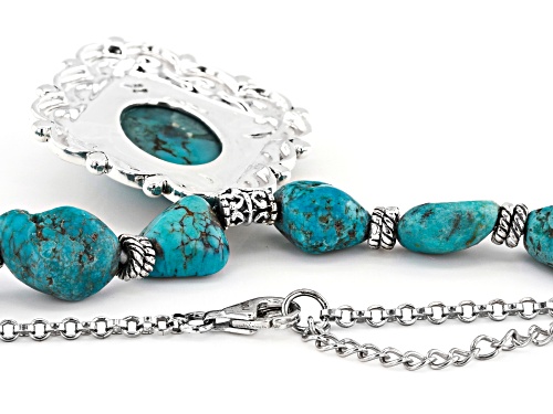Southwest Style By JTV™ Free-Form Nugget & Oval Turquoise Rhodium Over Silver Bead Necklace - Size 18