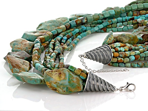 Southwest Style By JTV™ Turquoise And Matrix Rhodium Over Silver Multi Strand Necklace. - Size 17