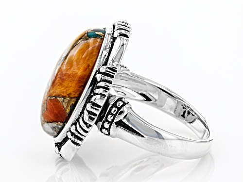 Southwest Style By JTV™ Blended Kingman Turquoise & Spiny Oyster Shell Rhodium Over Silver Ring - Size 11