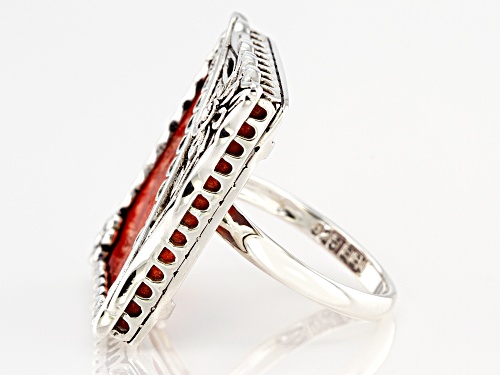 Southwest Style By JTV™ 23x18mm Red Sponge Coral Rhodium Over Sterling Silver Floral Ring - Size 9