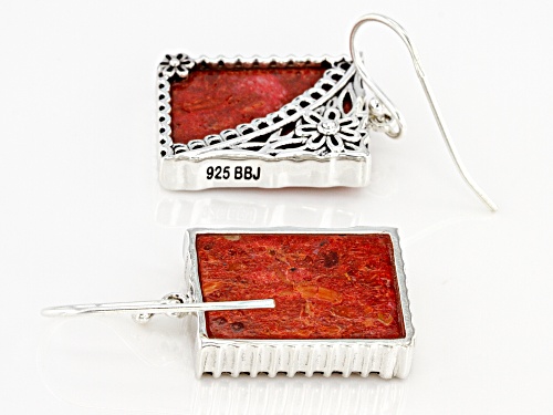 Southwest Style By JTV™ 18x13mm Red Sponge Coral Rhodium Over Sterling Silver Floral Earrings.