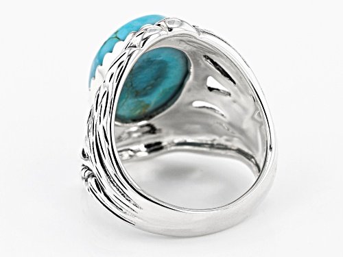 Southwest Style Of JTV™ 16x12mm Oval Turquoise Cabochon Rhodium Over Silver Solitaire Ring - Size 7